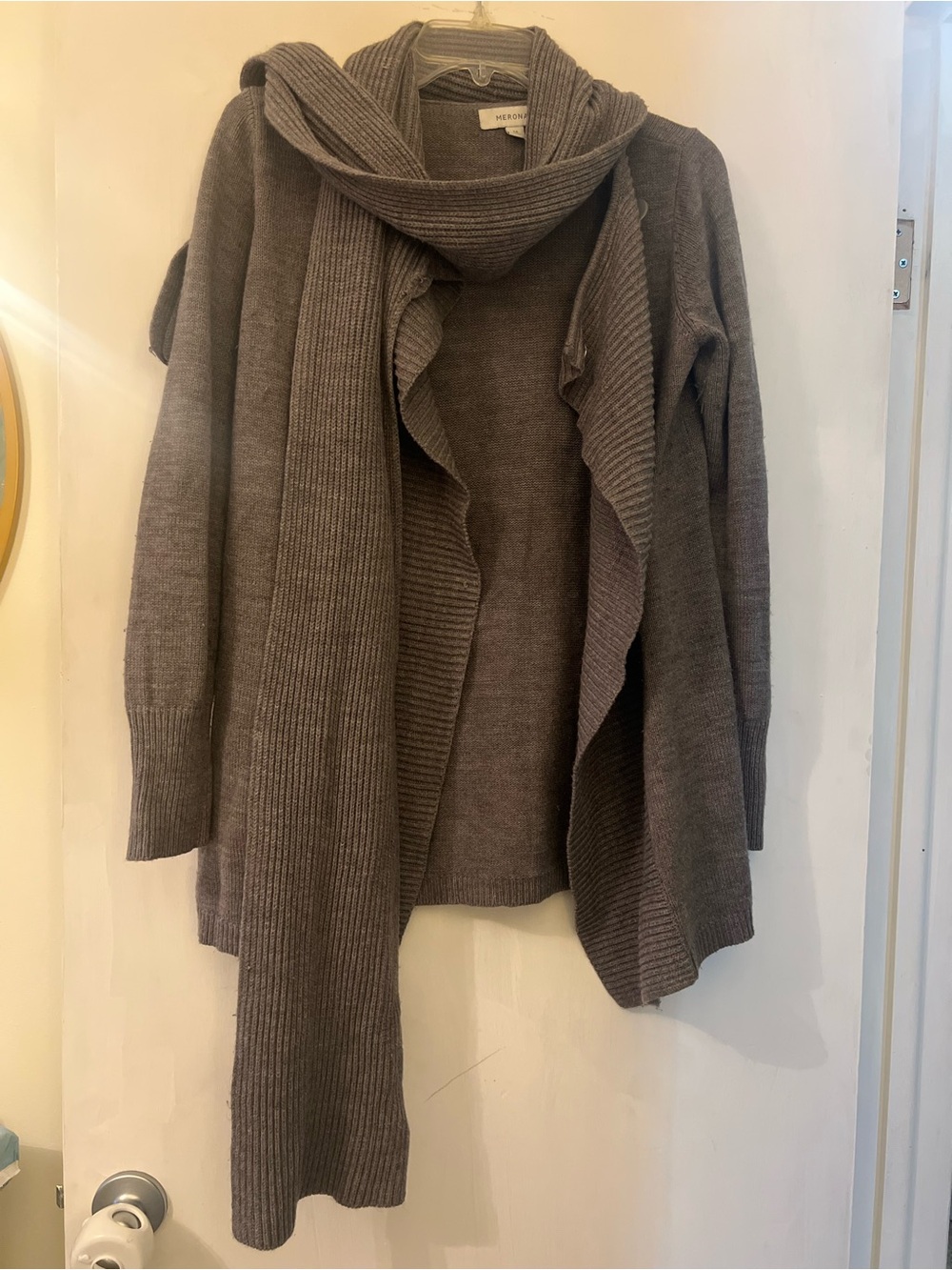 Merona Taupe Open-Front Knit Cardigan with Attached Scarf